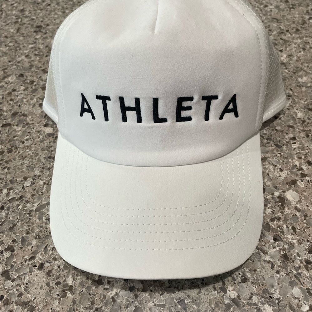 Athleta Trucker Cap White w/ black logo